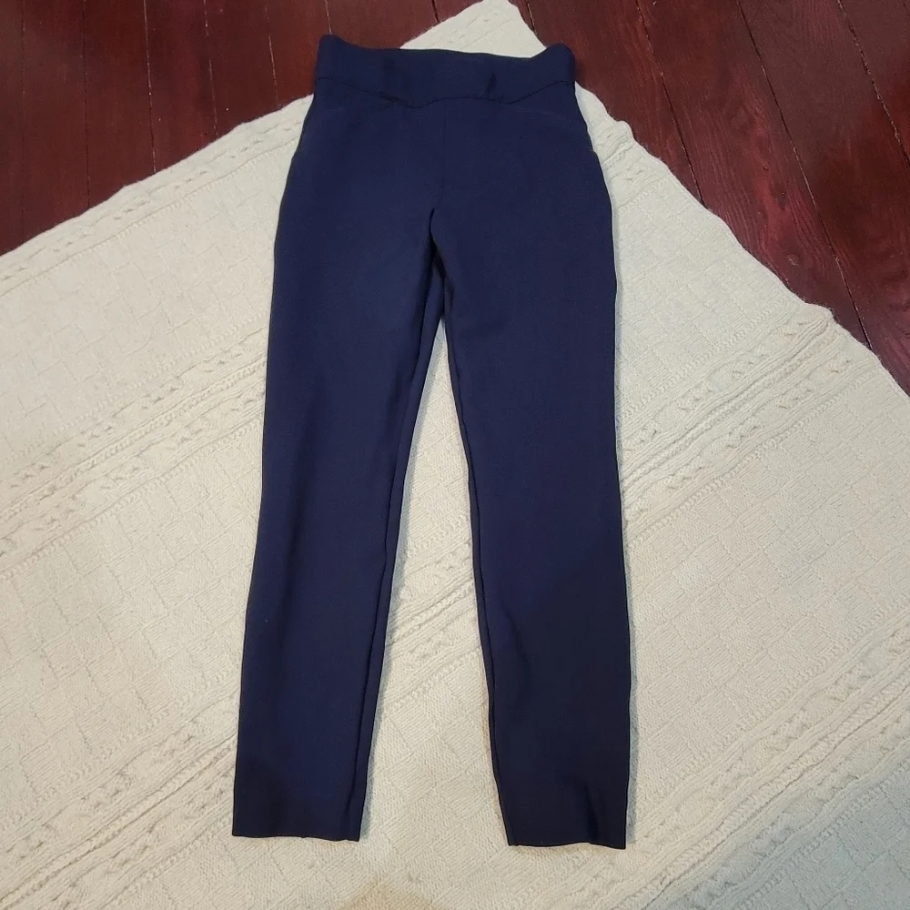 Spanx The Perfect Ankle Pant Skinny Leg Back Seam size S Ponte Knit Navy